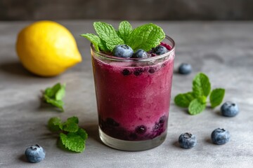 Cold summer drink with berries and mint leaves