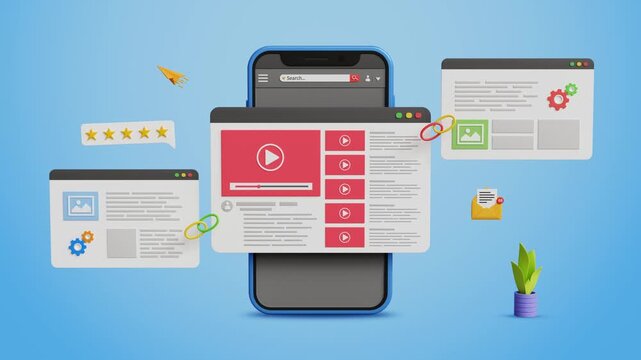 Powerful Link Building Strategies, Higher Rankings, Strong Backlinks, Organic Traffic Growth, Better Visibility, Improved SEO. Video Content Page Linked to Others Websites on 3D Mobile. 3D Video