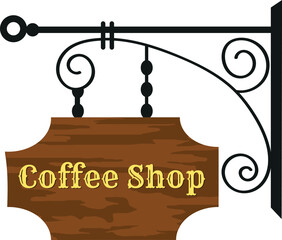 Coffee Shop Sign on Decorative Hanging Bracket