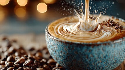 Latte art creation by skilled barista in warm, inviting coffee environment