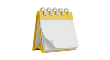 Yellow and white desk calendar on white background ideal for office, scheduling, planning, organization, time management, productivity concepts.