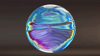 Abstract 3D crystal glass spheres with blue and pink light energy bubbles on a transparent liquid background Luminous transparent lenses 3d animation of iridescent sphere glass circular motion effect - Powered by Adobe