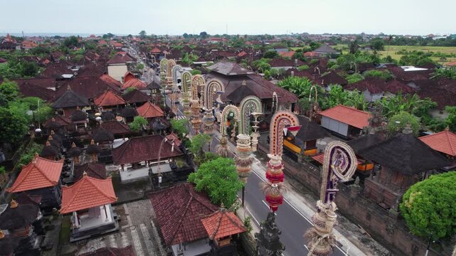 Festive Street with Penjors in Sading District, Bali
