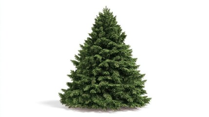 A tall full and lush green christmas tree isolated on a clean white background ready for decoration