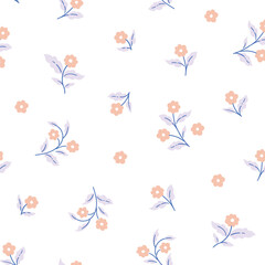 Neutral vector bedding floral seamless pattern. Delicate stylized flowers on white background. Pretty fabric design for baby projects.