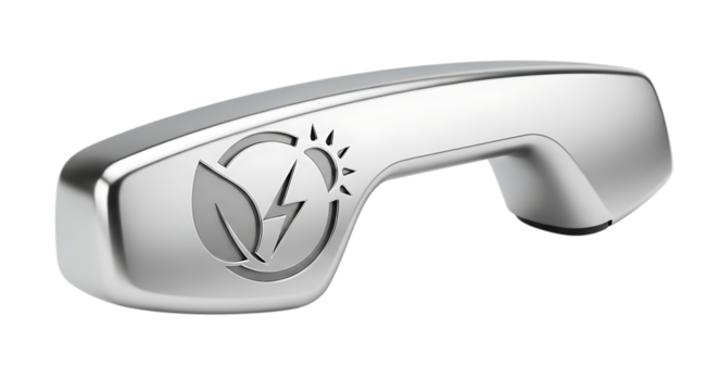 Sleek metallic handle with ecofriendly energy symbol isolated on transparent background