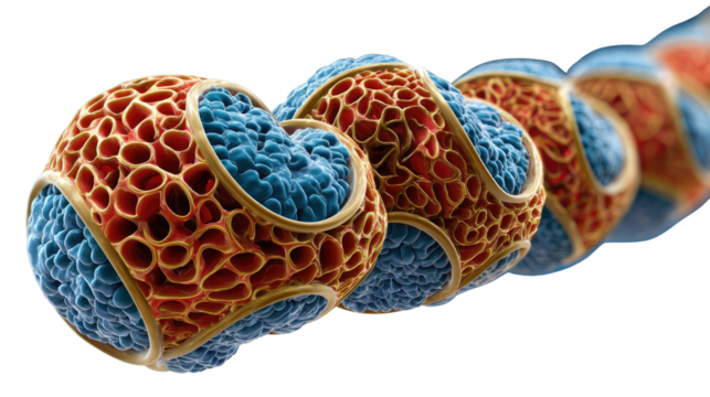 Microscopic Marvel: Abstract close-up of a series of vibrant, intricate cellular structures, showcasing nature's sophisticated design and the beauty found at the micro-level.