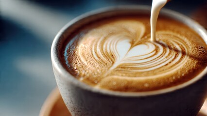 Latte art creation by skilled barista in warm, inviting coffee environment