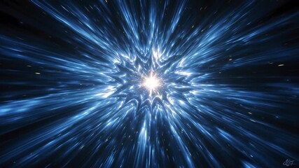 Abstract blue burst of light emanating from a central point, creating a dynamic and energetic visual effect.