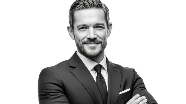 Sophisticated Confidence: A sharply dressed man exudes poise, his confident gaze conveying capability and elegance. Ideal for business-related ventures.