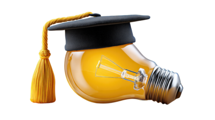 Illuminating Education: A creative concept symbolizing academic achievement and the power of knowledge, showcasing a glowing light bulb adorned with a graduation cap.