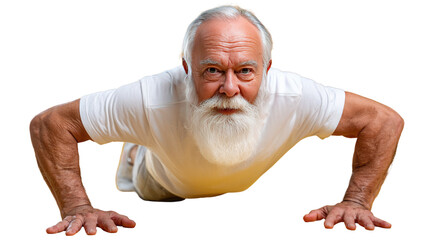 Strength in Years: A focused older adult demonstrates impressive physical fortitude, executing a push-up with determination. Embracing active aging and the pursuit of physical well-being.