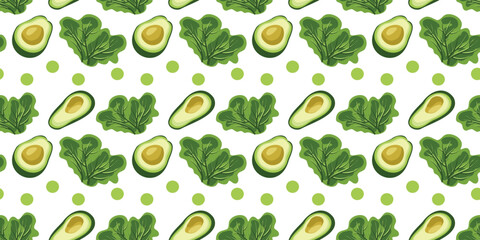 seamless organic pattern with avocado and lettuce
