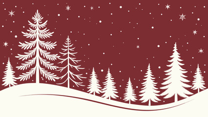Obraz premium an elegant and classic vector illustration of a winter forest scene, using a striking two-tone color palette of deep maroon/red and cream/off-white.
