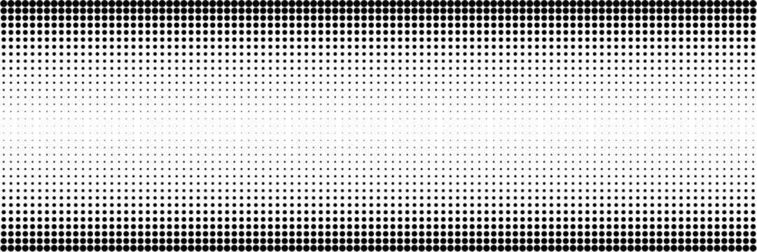 Dotted halftone gradient gradation texture. Comic pop art background with vanishing polka dot effect. Fading black circle pattern. Staggered dots. Overlay backdrop. Vector illustration