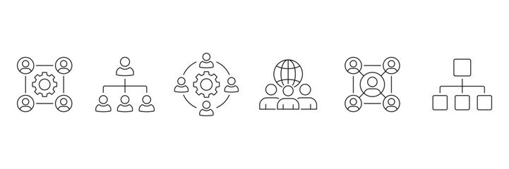 Teamwork line icons. Organization management line icons.  Human resource organization management icons. Vector illustration.