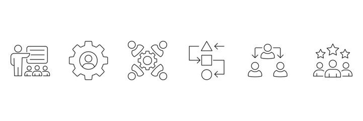 Human resource organization management line icons. Organization management line icons. Teamwork line icon set. Vector illustration.