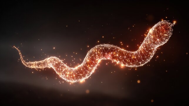 Malware Worm Navigating Through Digital Network Mesh With Glowing Neon Visualization Highlighting Danger in Cybersecurity