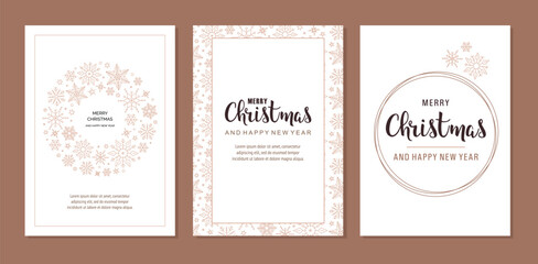 Merry Christmas modern card with snowflakes greeting on white background. Round shape