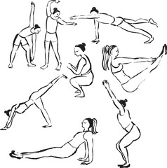 Yoga poses clipart. Hand drawn doodles and illustrations.