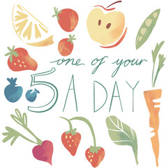 Simple food doodles. One of your five a day. Healthy eating clipart