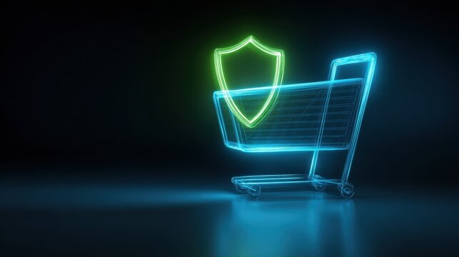 Protected Online Shopping Cart Icon for Secure Commercial Payment Transactions in Digital Marketing