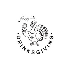 Happy Drinks Giving Turkey Logo Line Art, T-Shirt, vector, illustration.