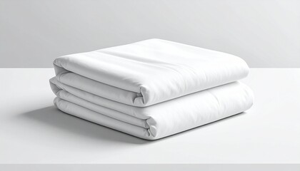 Freshly folded white bedding, ready for a peaceful slumber, promising ultimate comfort and a clean aesthetic for a modern bedroom sanctuary