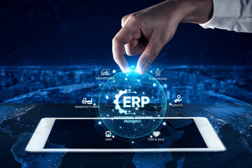 ERP platform visual showing centralized system for enterprise resource planning, improving...