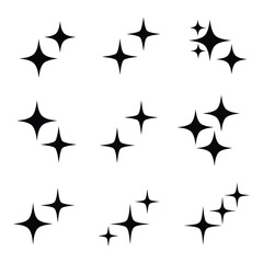 Shining glimmering sparkle star icons set on white background