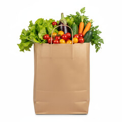 Grocery bag with fresh vegetables isolated on transparent background for healthy food concepts