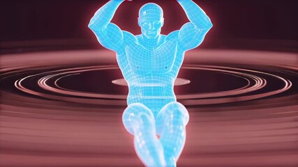 3D illustration of human anatomy, blue skeletal figure spine, skull, brain for medical health video Translucent human body with glowing intricate blue hologram style. 3d render animation 4k - Powered by Adobe