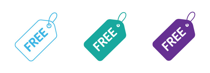 Free tag icons in representing promotion label, shopping discount, marketing campaign, retail advertising, e-commerce offer, and business sales announcement concept
