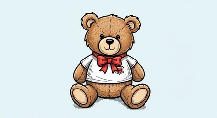 Endearing teddy bear illustration with a charming red bow tie and a sweet demeanor
