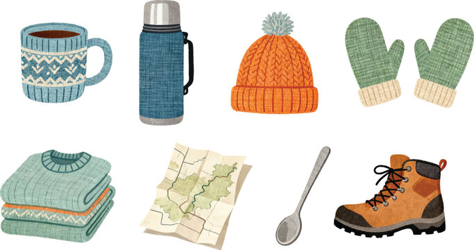 Cozy Autumn to Winter Hygge Elements, Textured Vector Lifestyle Element Collection for Social Media