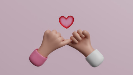 Happy promise day, pinky promise hands gesturing. Concept of reconciliation of friends or lovers. Confession and bond. Care,support. Promise day valentine’s day poster template. 3d render illustration