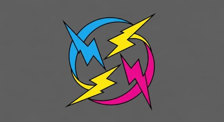 Energetic multicolor lightnings intertwine in dynamic design forming a central circular structure