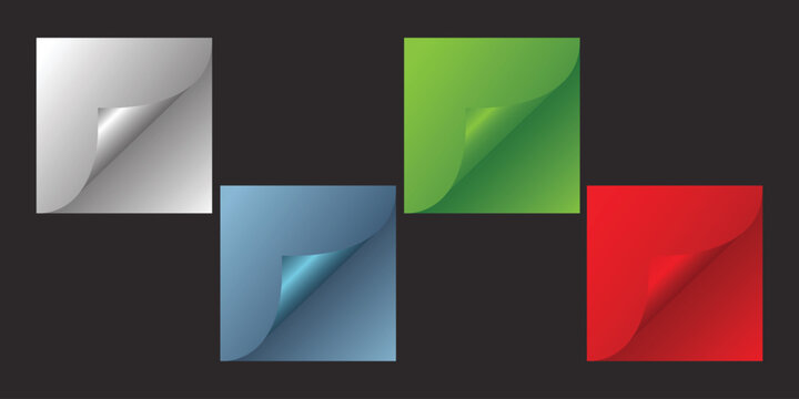 Curled paper corner set, Pages edge curl, Paper turn, page curl effect.