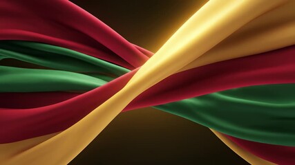 Colorful fabrics in various shades of red, yellow, and green are arranged in abstract patterns on a sleek black background, perfectly capturing the dynamic concept of creativity, innovation.