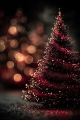 Bright christmas tree with garland  at night, illustration with copy space