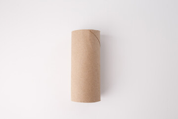Empty cardboard toilet paper roll on white background, useful for hygiene product marketing, sustainability campaigns, household supply visuals, packaging design, zero waste concepts.