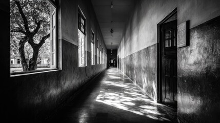 Long corridor with light filtering through windows.