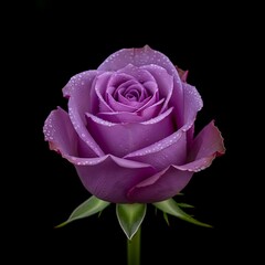 Fototapeta premium Elegant Purple Rose with Water Droplets on Black Background.