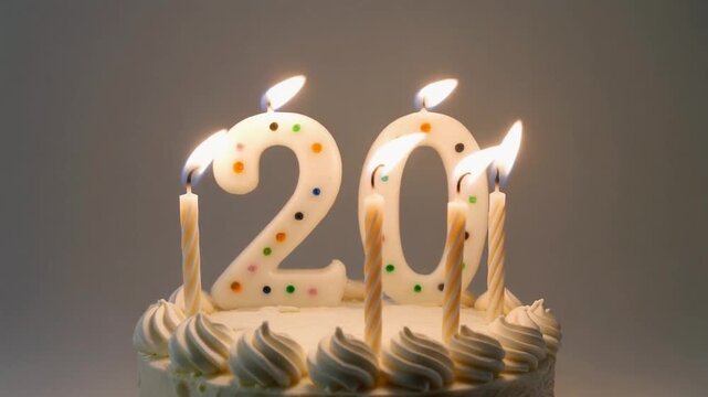 Celebrating Two Decades - A Birthday Cake with Number Candles.