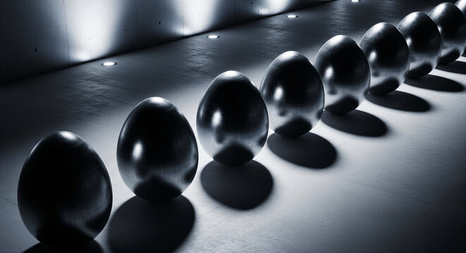 Liquid metal eggs creating a futuristic Easter visual with chrome textures