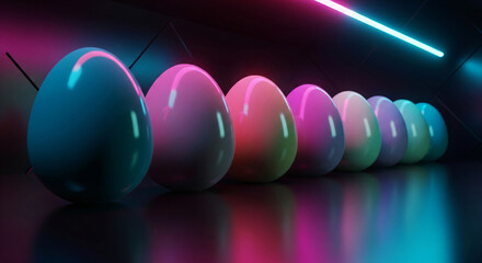 Easter eggs in a row with neon glow color moving seamless art loop background colorful art wallpaper Modern screen design gradients broadcasting footage Happy Easter egg design copy space
