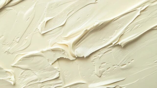 Creamy white textured substance spread unevenly