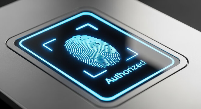 Data privacy with biometric fingerprint scanning for identity verification.