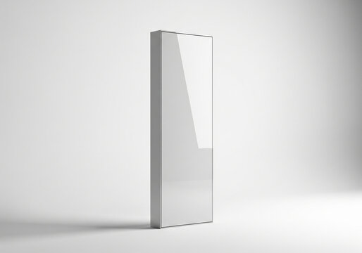 Modern tall standing white rectangular signage panel mockup for advertising. Blank empty digital display pole for promotional messages in a clean studio