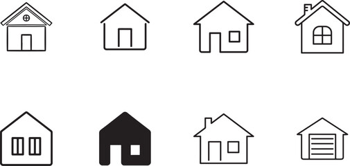 Set of house icons in various styles, home symbol collection for web and app design